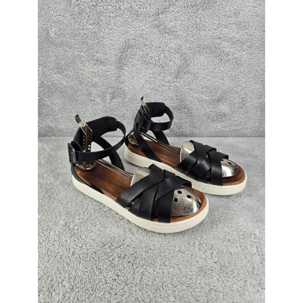 MIA Platform Sandals Size: 10 Ankle Straps Black Faux Leather Cross Cross Toe
